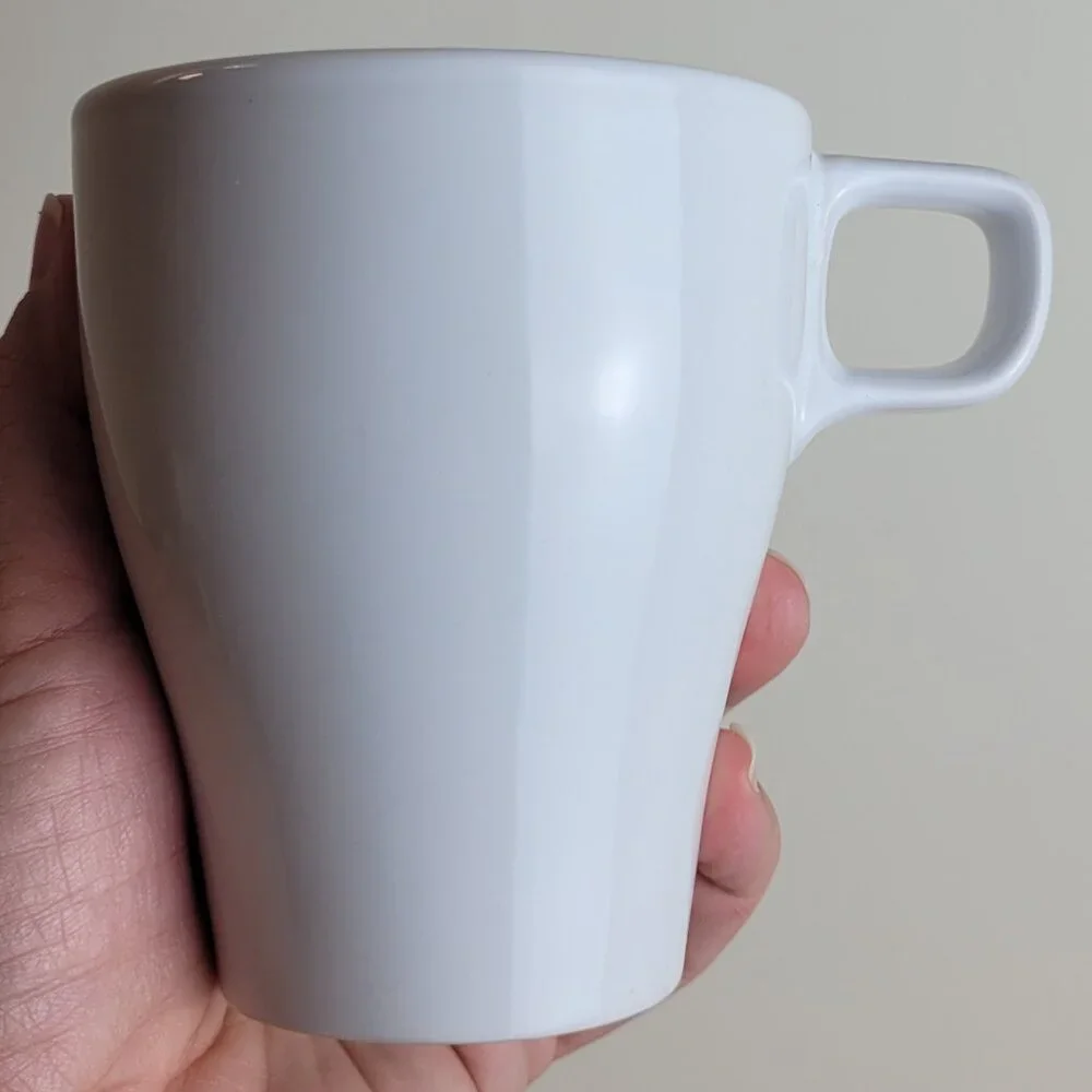 IKEA FÄRGRIK Mug White 8oz Retro Stackable Nesting Tapered Stoneware cup coffee.